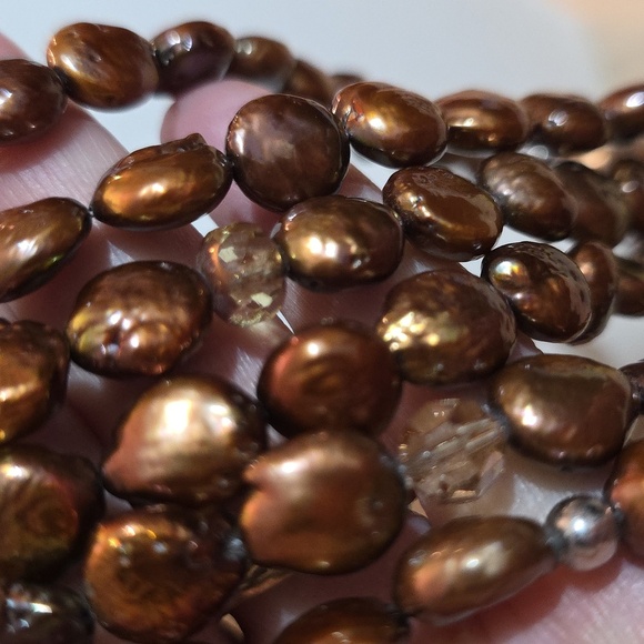 NATURAL COPPER CHOCOLATE SOUTH SEA BAROQUE PEARLS 16IN STERLING 925 CLASP - Picture 3 of 5